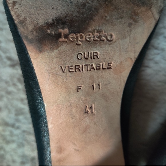 Repetto Black Suede Kitten Heel Shoes Pumps Size 41 Suede Bow Ballet Leather - Picture 6 of 7